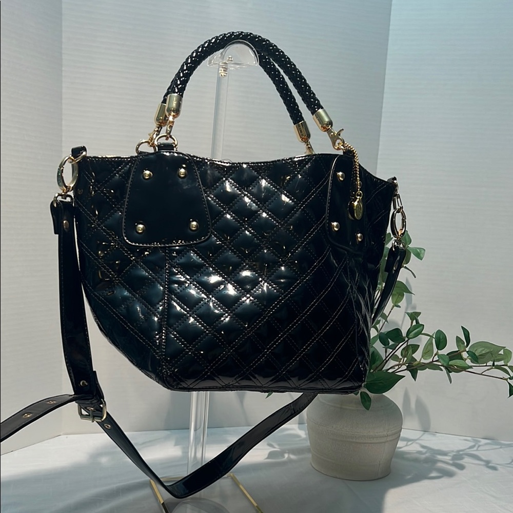 Big Buddah Elegant Black Patent Quilted Tote/Handbag